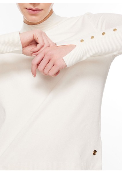 Yarım Balıkçı Yaka Slim Fit Düz Örgü Desenli Bej Kazak Kadın Forges indirimleri