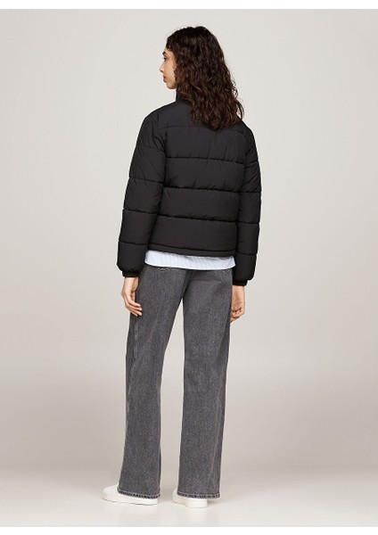Siyah Kadın Dik Yaka Standart Fit Puffer Mont Tjw Essentıal Puffer Ext