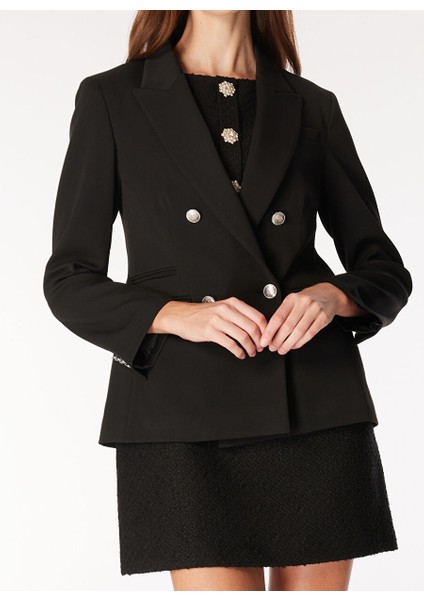 Siyah Kadın Kruvaze Blazer F4WL-CKT0270 indirimleri