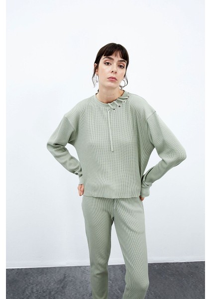 Lily Waffle Sweatshirt - Su Yeşili