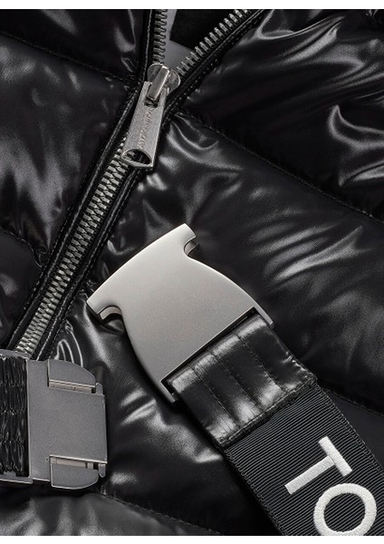 Dik Yaka Siyah Kadın Puffer Mont Tjw Branded Belt Down Jacket modelleri