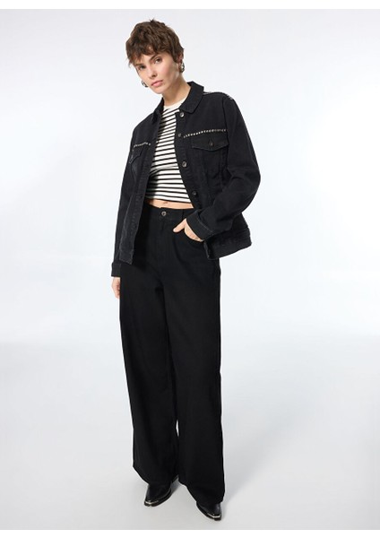 Siyah Kadın Ceket Relaxed Taşlı Denim Ceket M4WL-CKT-1071 modelleri