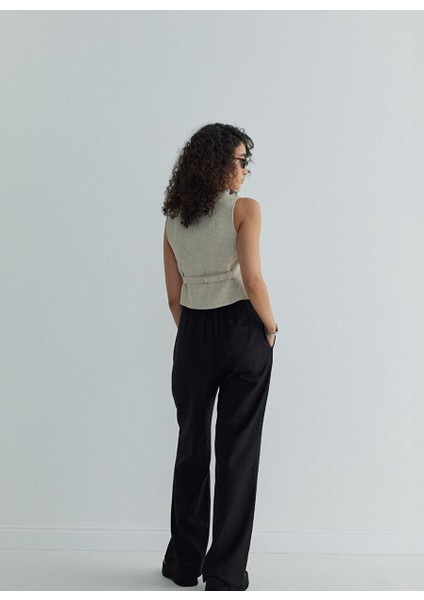 Siyah Portofino Keten Pantolon