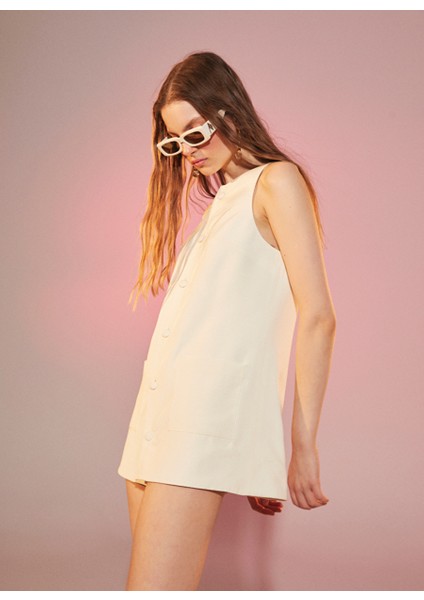 Odette Krep Mini Elbise Beyaz
