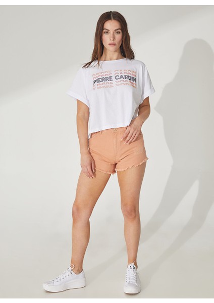 Bisiklet Yaka Beyaz Kadın T-Shirt Lakot
