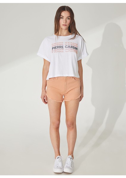 Bisiklet Yaka Beyaz Kadın T-Shirt Lakot modelleri