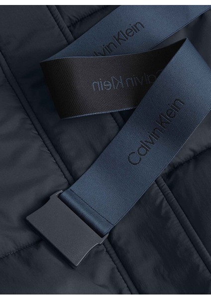 Lacivert Kadın Dik Yaka Standart Fit Puffer Mont Logo Belt Short Puffer fiyatları