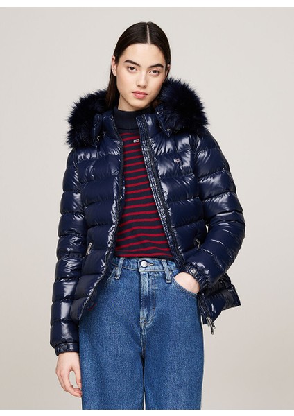 Lacivert Kadın Dik Yaka Standart Fit Puffer Mont Tjw Tonal Hooded Down Jacket fiyatları