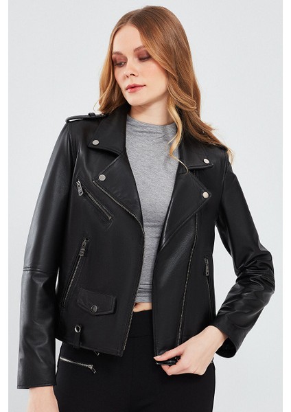 Egoist Kadın Siyah Biker Deri Ceket 19WGM5794U4