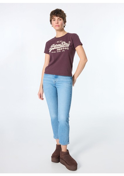 Bordo Kadın Standart Baskılı T-Shirt W1011502A fiyatları