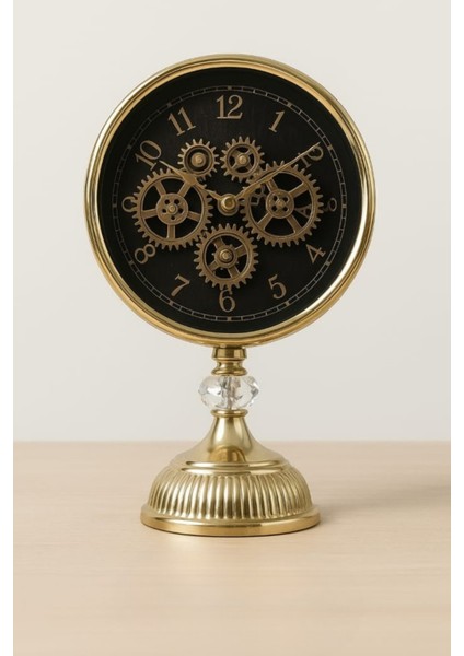 Metal Çarklı Masa Saati Gold 25 cm x 15 cm