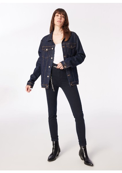 Normal Bel Dar Paça Skinny Fit Lacivert Kadın Denim Pantolon 1091319