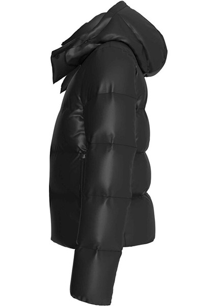 Siyah Kadın Dik Yaka Standart Fit Puffer Mont Mw Down Short Puffer modelleri