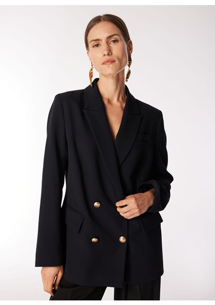Lacivert Kadın Kruvaze Blazer F4WL-CKT0211