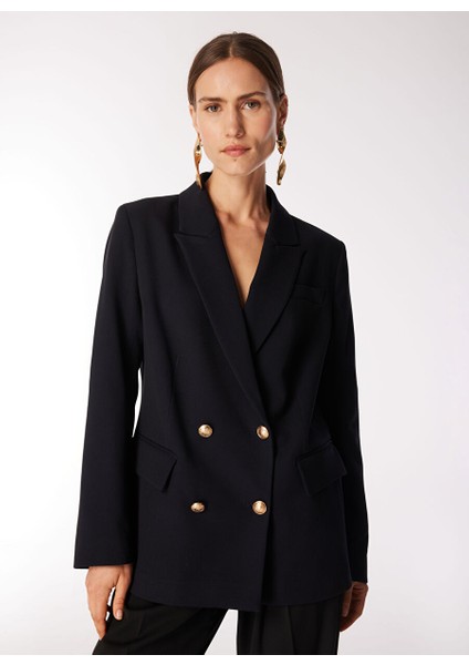 Lacivert Kadın Kruvaze Blazer F4WL-CKT0211 modelleri