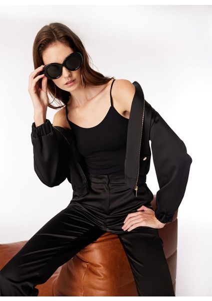Siyah Kadın Bomber Yaka Basic Mont FC4WL-MNT0056