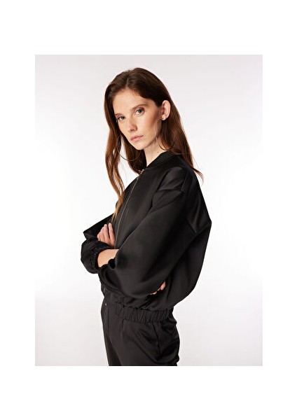 Siyah Kadın Bomber Yaka Basic Mont FC4WL-MNT0056