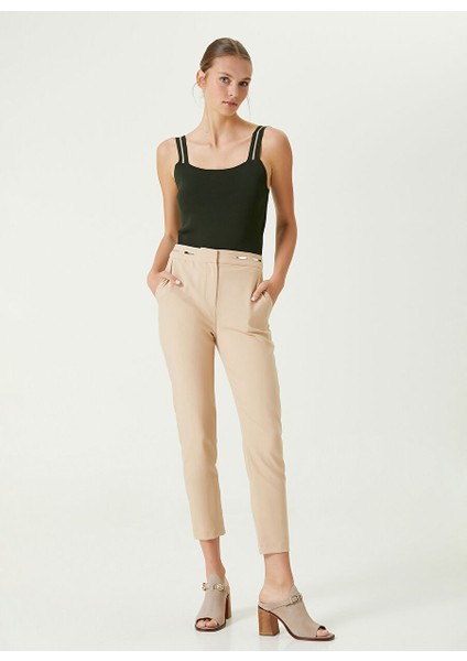 Normal Bel Slim Fit Bej Kadın Pantolon 1087427