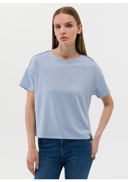Bisiklet Yaka Mavi Kadın T-Shirt BULSE-23Y