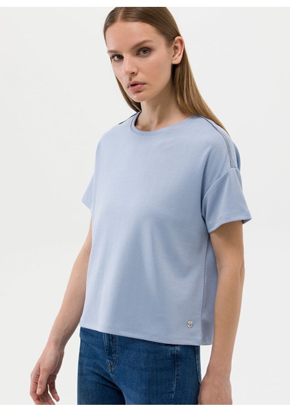 Bisiklet Yaka Mavi Kadın T-Shirt BULSE-23Y fiyatları
