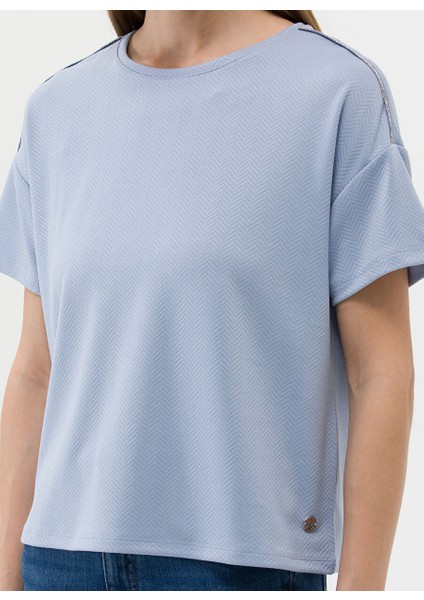 Bisiklet Yaka Mavi Kadın T-Shirt BULSE-23Y