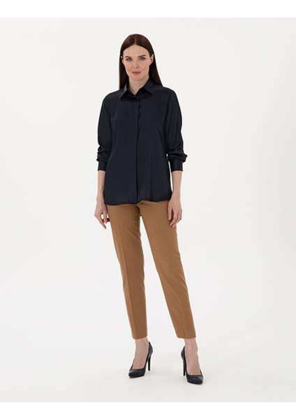 Lacivert Comfort Fit Saten Uzun Kollu Gömlek fırsatları