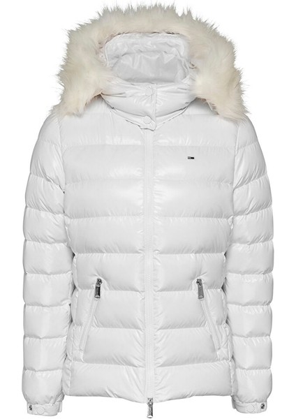 Beyaz Kadın Dik Yaka Standart Fit Puffer Mont Tjw Tonal Hooded Down Jacket