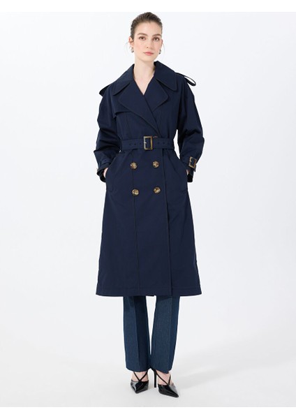 Lacivert Kadın Classic Fit Trençkot Masculıne Trench 9018 fiyatları