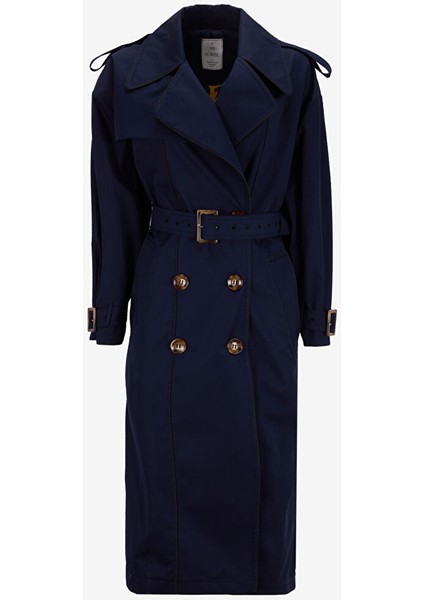 Lacivert Kadın Classic Fit Trençkot Masculıne Trench 9018 modelleri