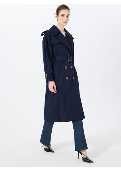 Lacivert Kadın Classic Fit Trençkot Masculıne Trench 9018 indirimleri