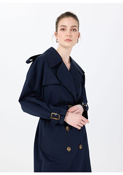 Lacivert Kadın Classic Fit Trençkot Masculıne Trench 9018