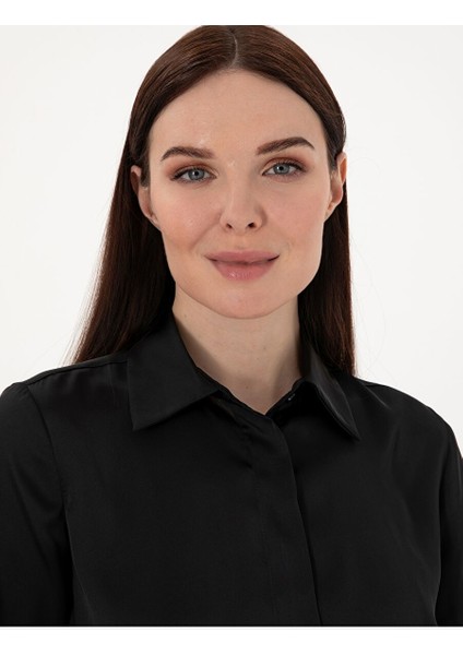 Siyah Comfort Fit Saten Uzun Kollu Gömlek fiyatları