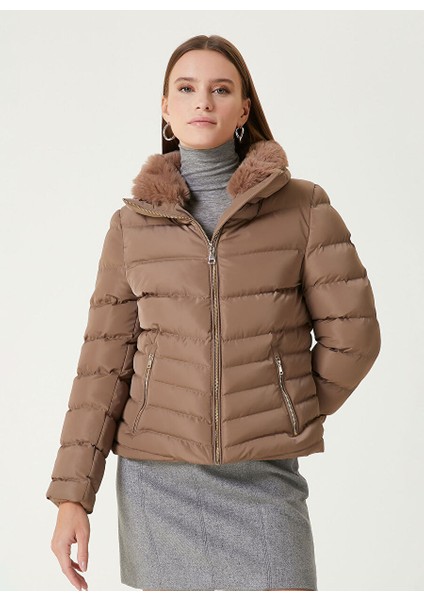 Dik Yaka Kapitone Vizon Kadın Mont 1092440
