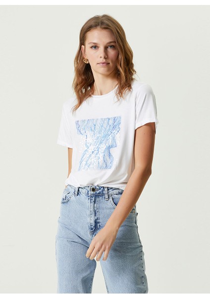 Bisiklet Yaka Beyaz Kadın T-Shirt 1087446