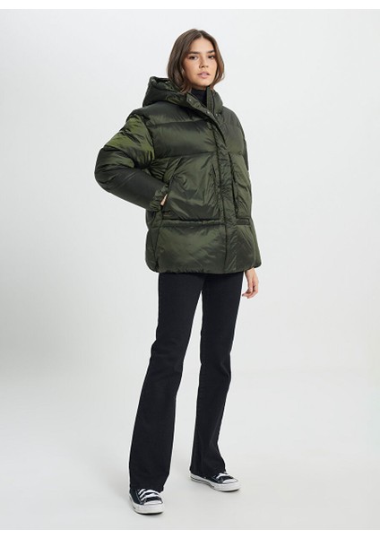 Haki Kadın Kapüşon Relaxed Mont W242638801 Khaki Dış Giyim