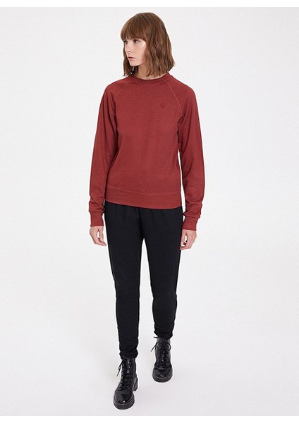 Kırmızı Basic Bisiklet Yaka Reglan Kol Regular Fit Kadın Sweatshirt Essentıals Reglan Sleeve