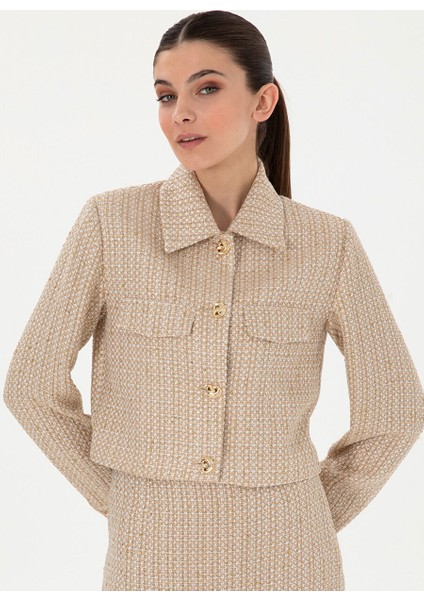 Bej Kadın Cropped Fit Ceket Mınus-C