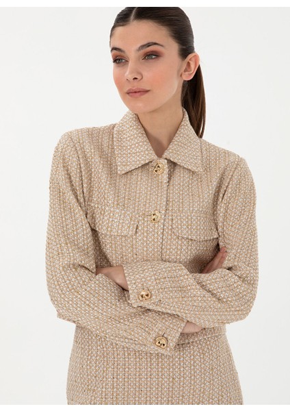 Bej Kadın Cropped Fit Ceket Mınus-C modelleri