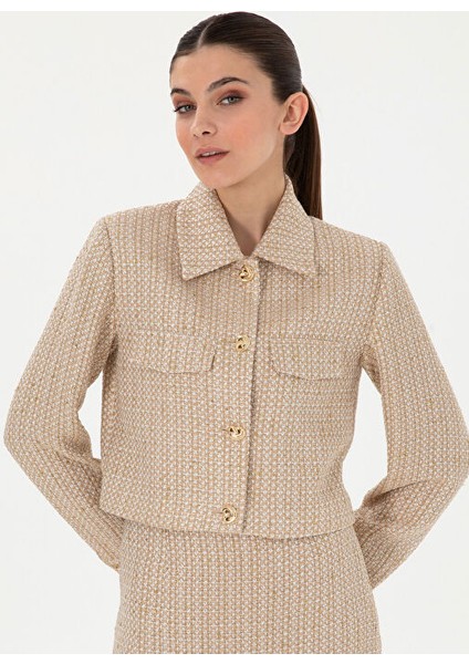 Bej Kadın Cropped Fit Ceket Mınus-C