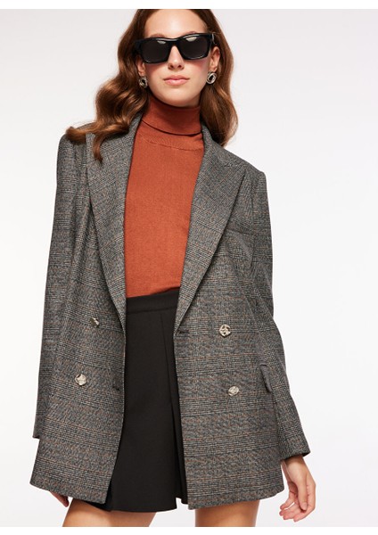 Kruvaze Yaka Gri - Siyah Kadın Blazer F3WL-CKT5 modelleri