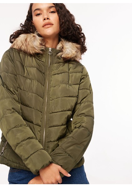 Yeşil Kadın Mont Onlellan Quılted Hood Jacket cc Otw
