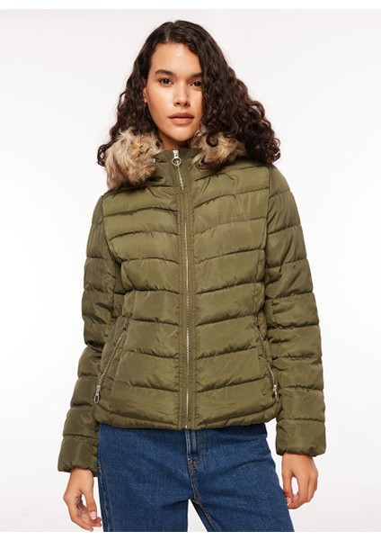 Yeşil Kadın Mont Onlellan Quılted Hood Jacket cc Otw modelleri