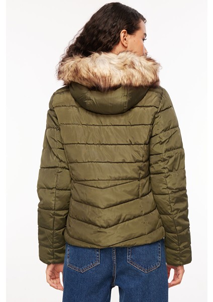 Yeşil Kadın Mont Onlellan Quılted Hood Jacket cc Otw indirimleri