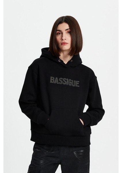 Siyah Studli Hoodie