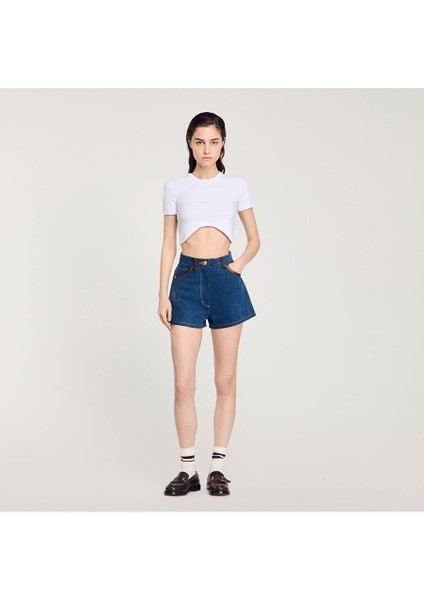 Asimetrik Kesim Crop T-Shirt