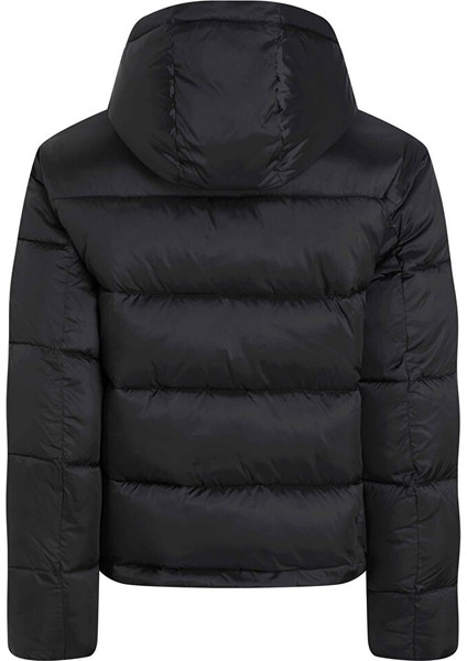Siyah Kadın Dik Yaka Standart Fit Puffer Mont Shıny Monologo Nd Short Puffer