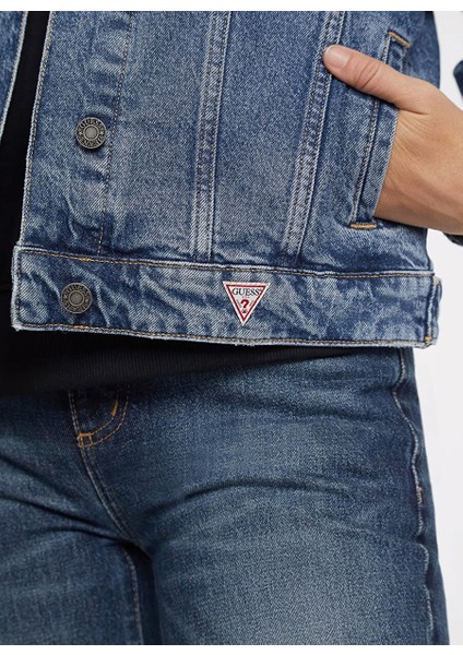 Mavi Kadın Gömlek Yaka Normal Kalıp Desenli Ceket Gj Oversıze Trucker - Eco Recy Co R fırsatları