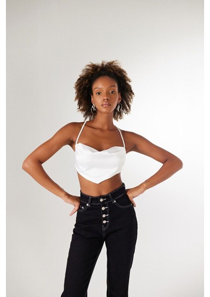 Askılı Saten Shery Crop Beyaz fırsatları