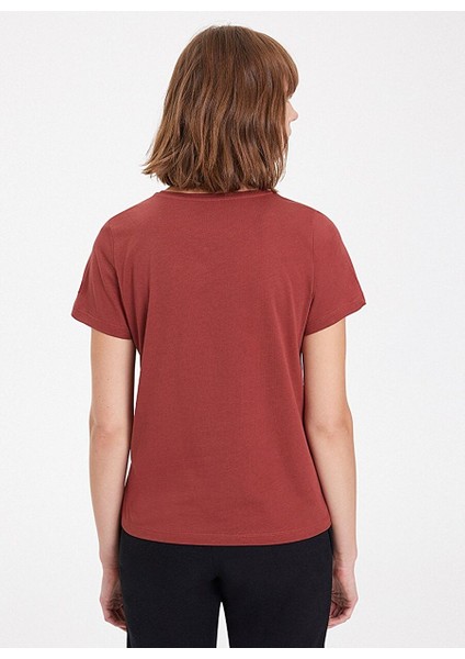 Kırmızı Baskılı Bisiklet Yaka Pamuklu Regular Fit Kadın T-Shirt Tea modelleri