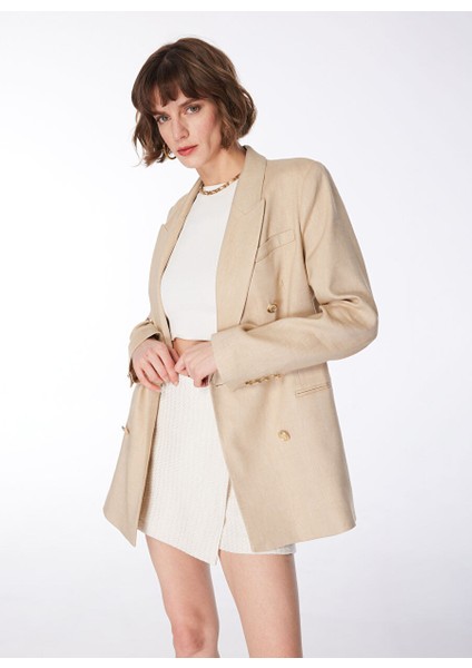 Bej Kadın Kruvaze Keten Blazer F4SL-CKT0171 fırsatları